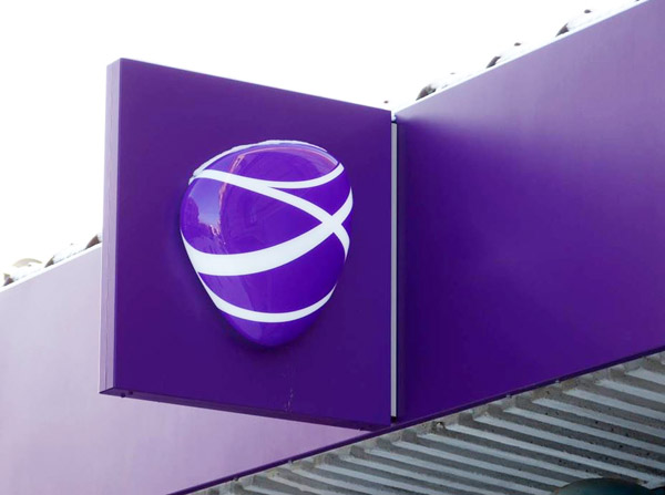 Indoor and outdoor sign for phone company TELIA