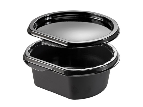 Black plastic food container